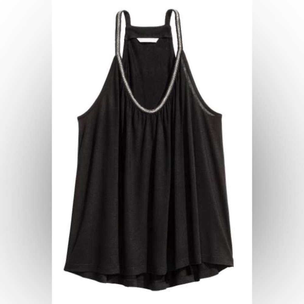 H&m black rhinestone beaded flowy camisole top Sz M